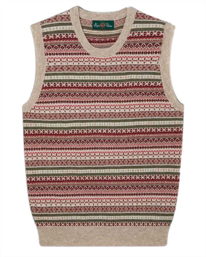 Porridge Red coloured Alan Paine Ladies Mae Fairisle Crew Tank Jumper on white background 