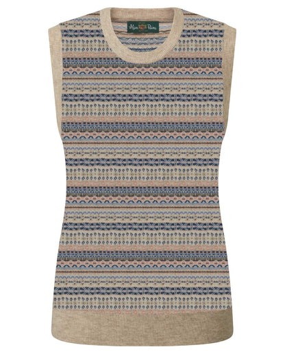 Porridge Blue coloured Alan Paine Ladies Mae Fairisle Crew Tank Jumper on white background 
