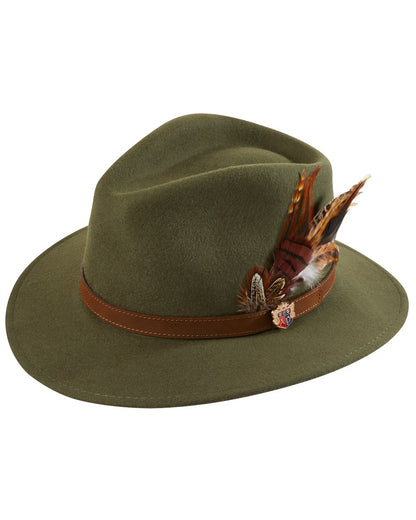 Olive coloured Alan Paine Ladies Richmond Felt Hat on white background 