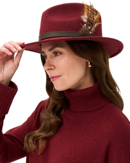 Ruby coloured Alan Paine Ladies Richmond Felt Hat on white background 