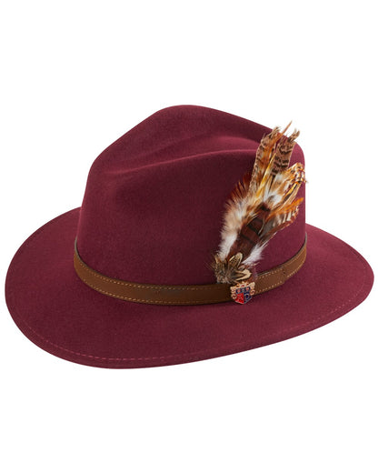 Wine coloured Alan Paine Ladies Richmond Felt Hat on white background 