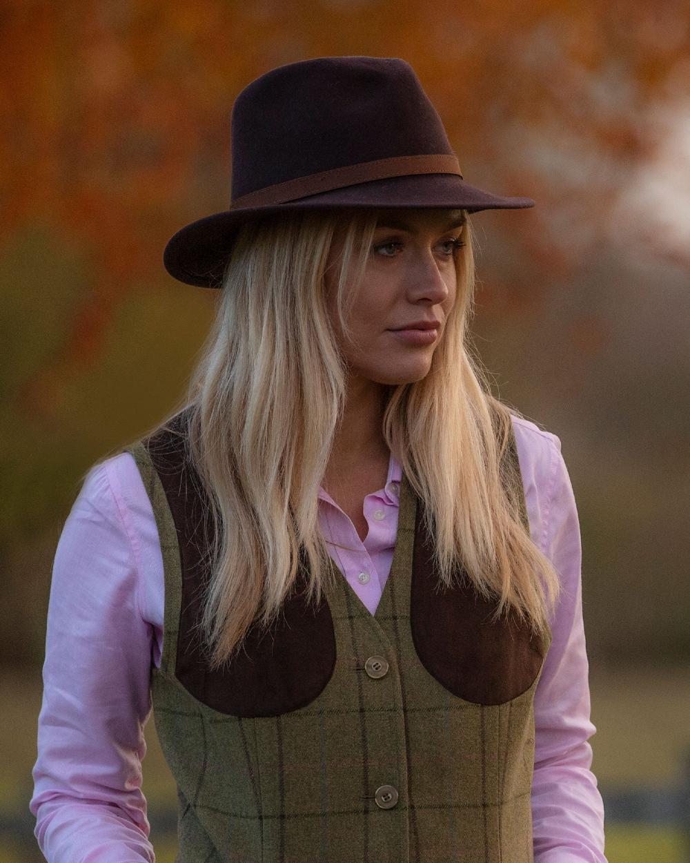 Brown coloured Alan Paine Ladies Richmond Felt Hat on white background 