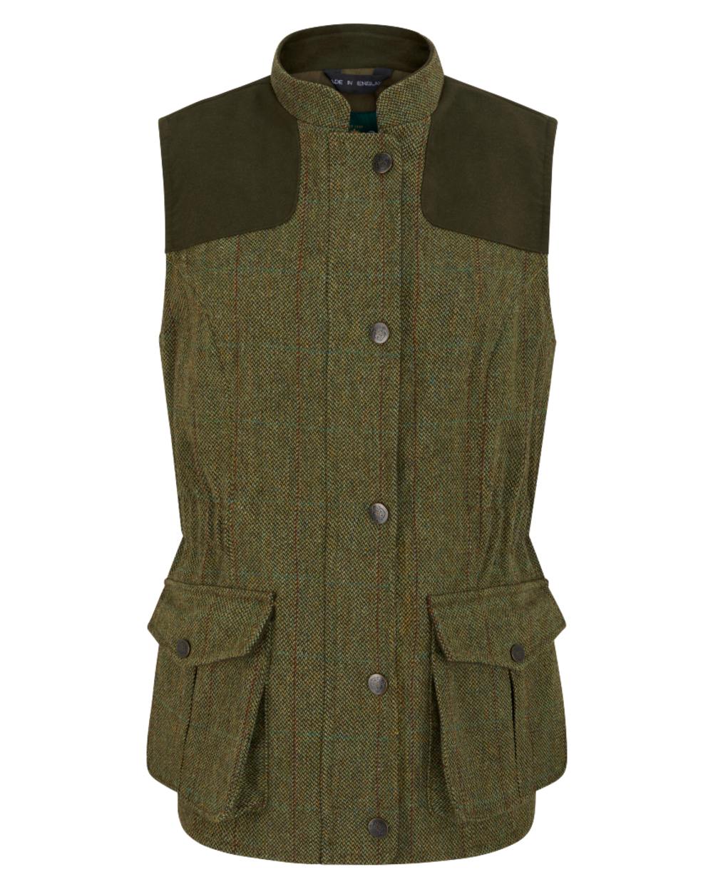 Hemp coloured Alan Paine Ladies Rutland Tweed Gilet on white background 
