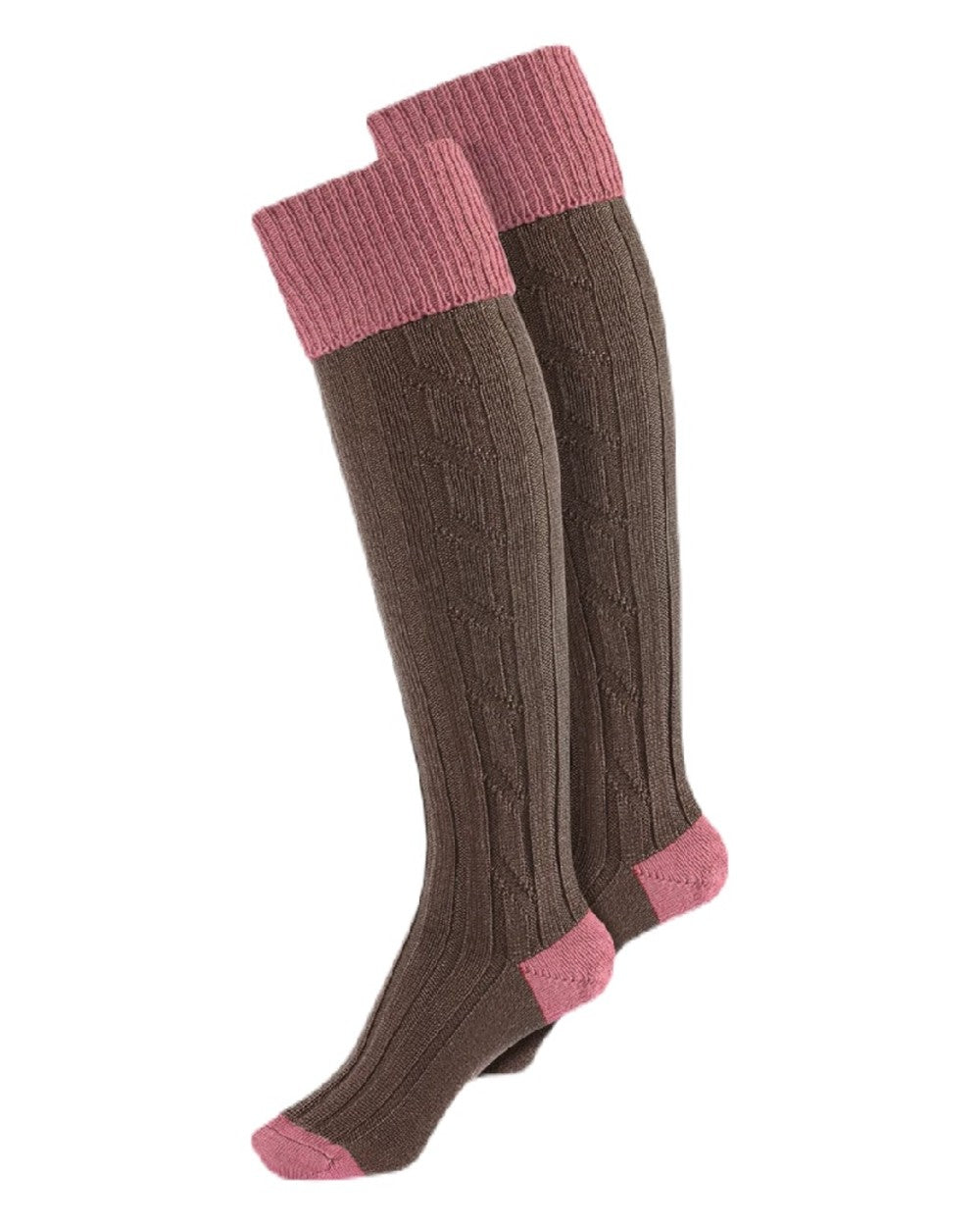 Coral Teak coloured Alan Paine Ladies Shooting Socks on white background 