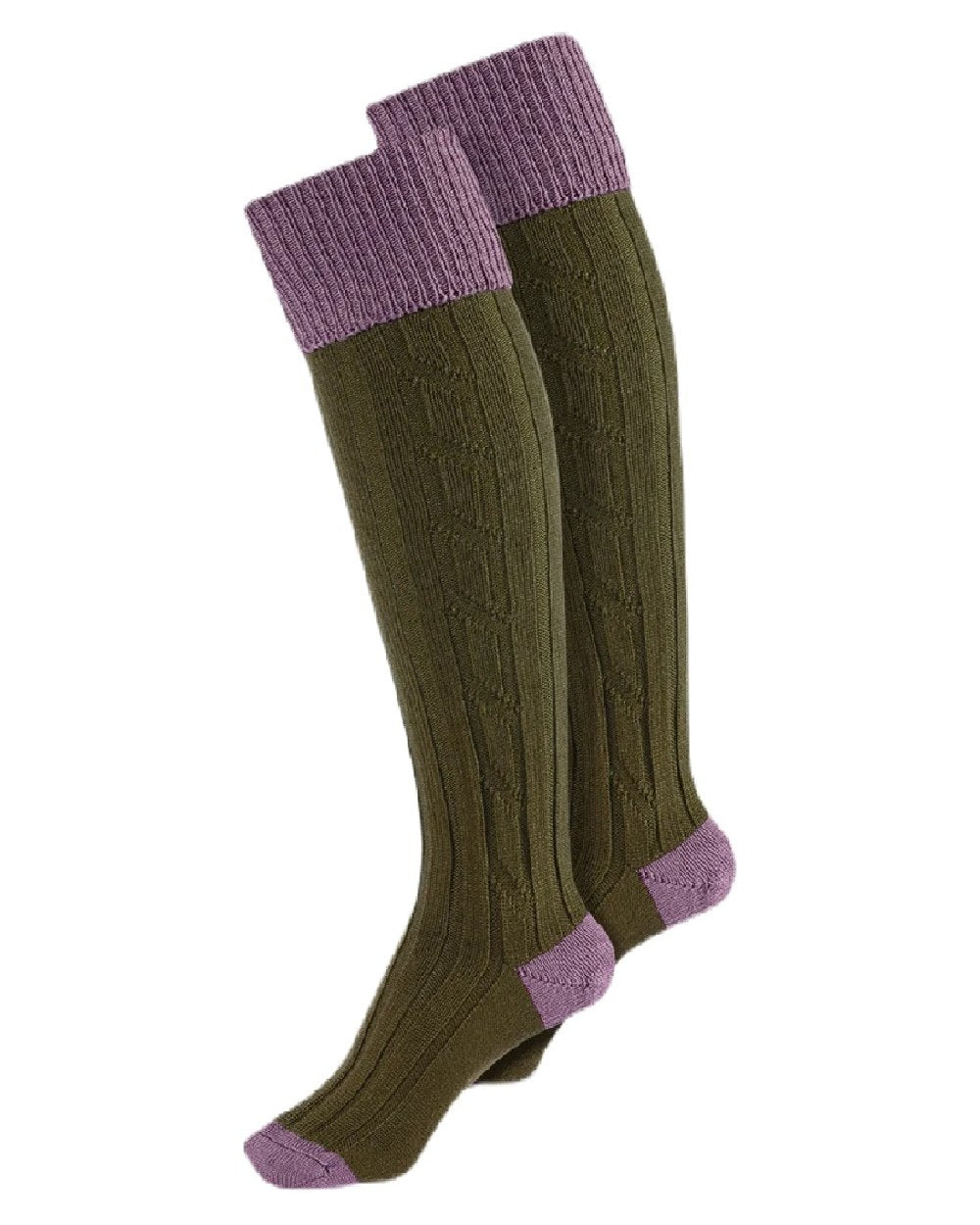 Lilac Olive coloured Alan Paine Ladies Shooting Socks on white background 
