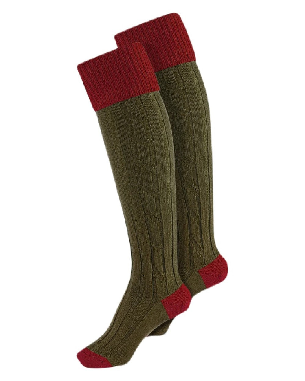 Red Olive coloured Alan Paine Ladies Shooting Socks on white background 