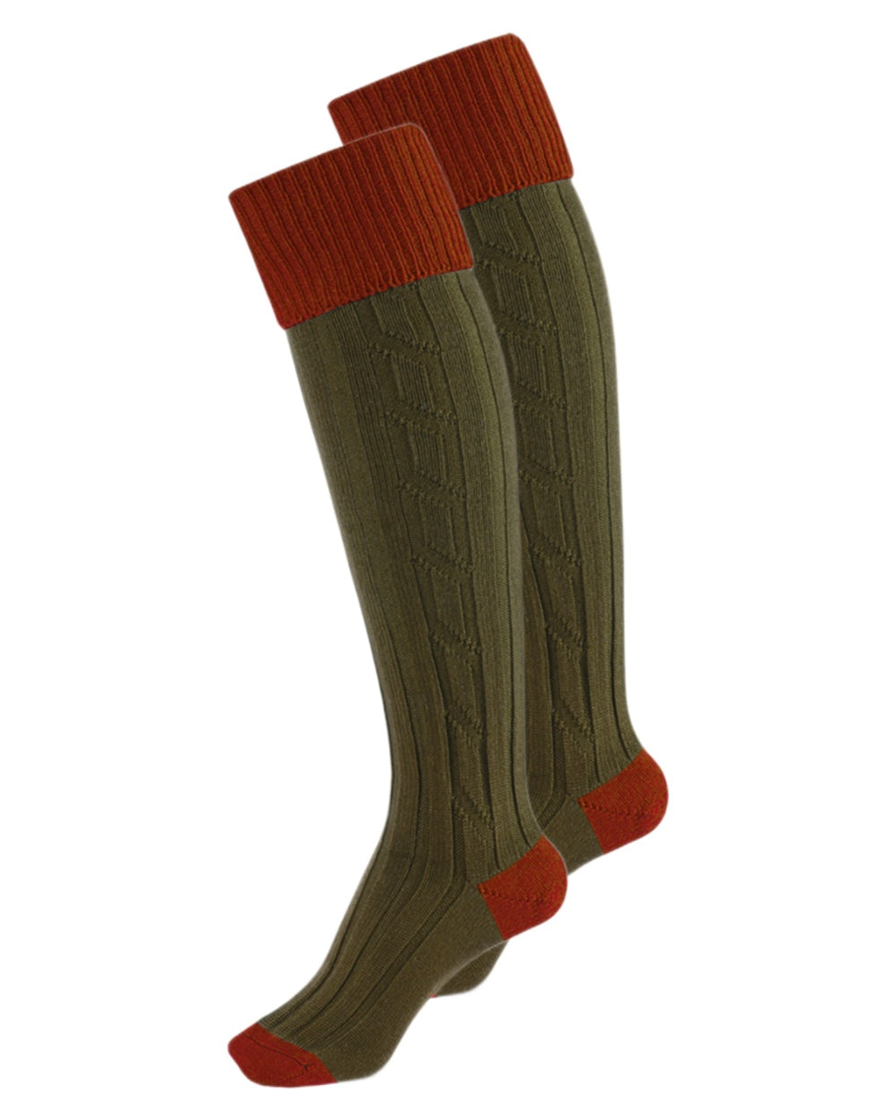 Saffron Olive coloured Alan Paine Ladies Shooting Socks on white background 