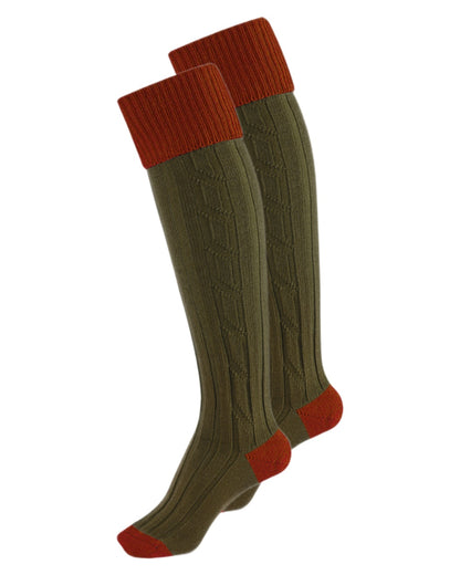 Saffron Olive coloured Alan Paine Ladies Shooting Socks on white background 