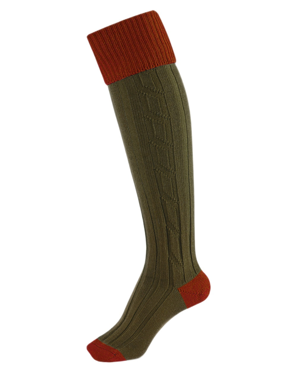 Saffron Olive coloured Alan Paine Ladies Shooting Socks on white background 