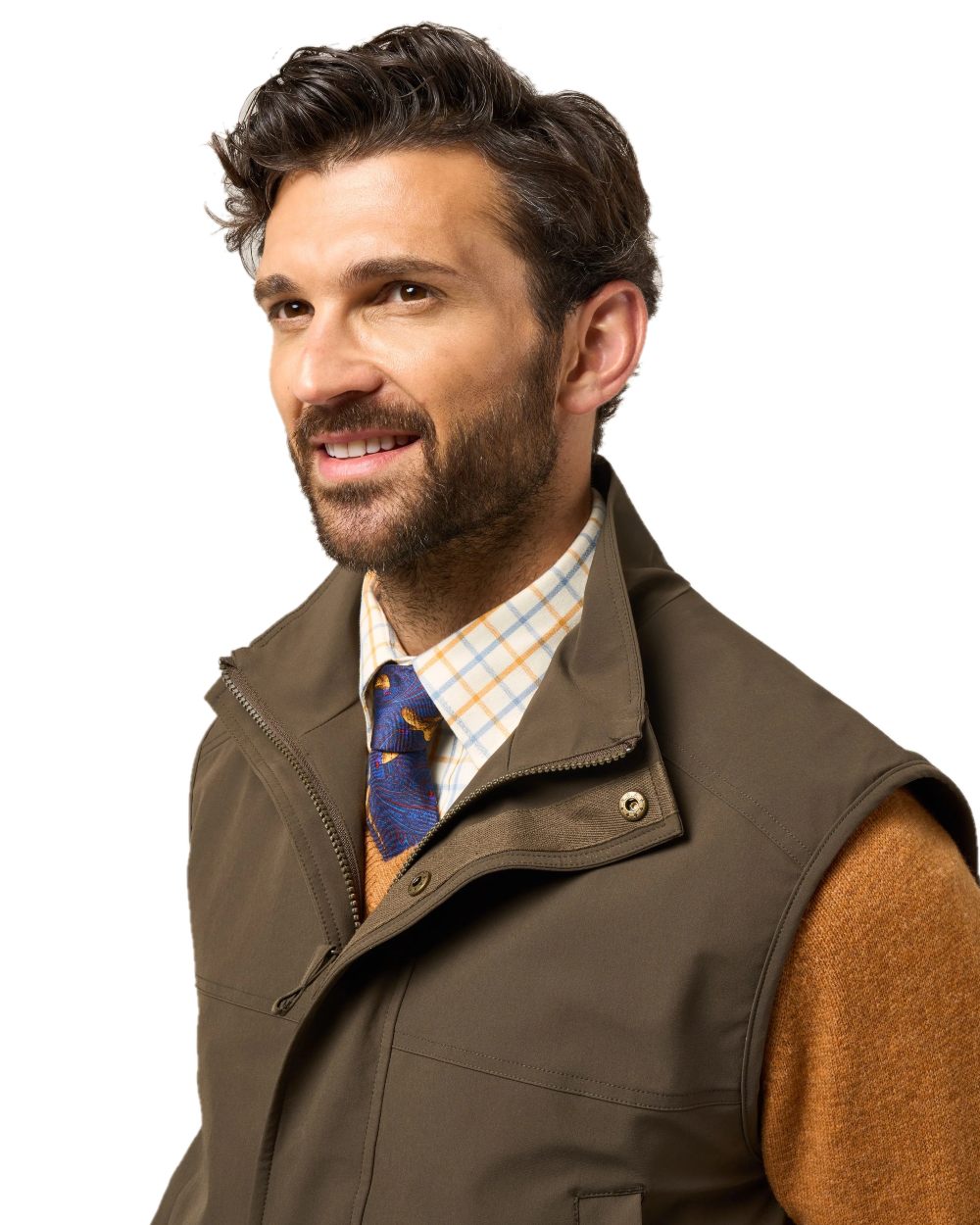 Olive coloured Alan Paine Lockwood Mens Shooting Waistcoat on white background 