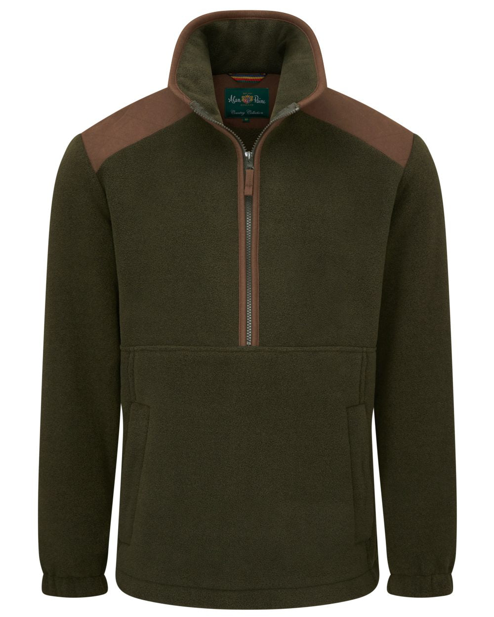 Green coloured Alan Paine Mens Aylsham Half Zip Fleece on white background 