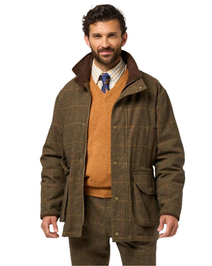 Teak coloured Alan Paine Mens Combrook Field Coat on white background 