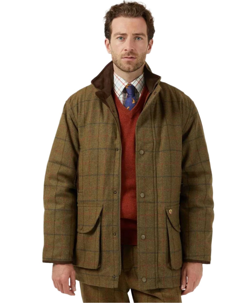 Thyme coloured Alan Paine Mens Combrook Field Coat on white background 