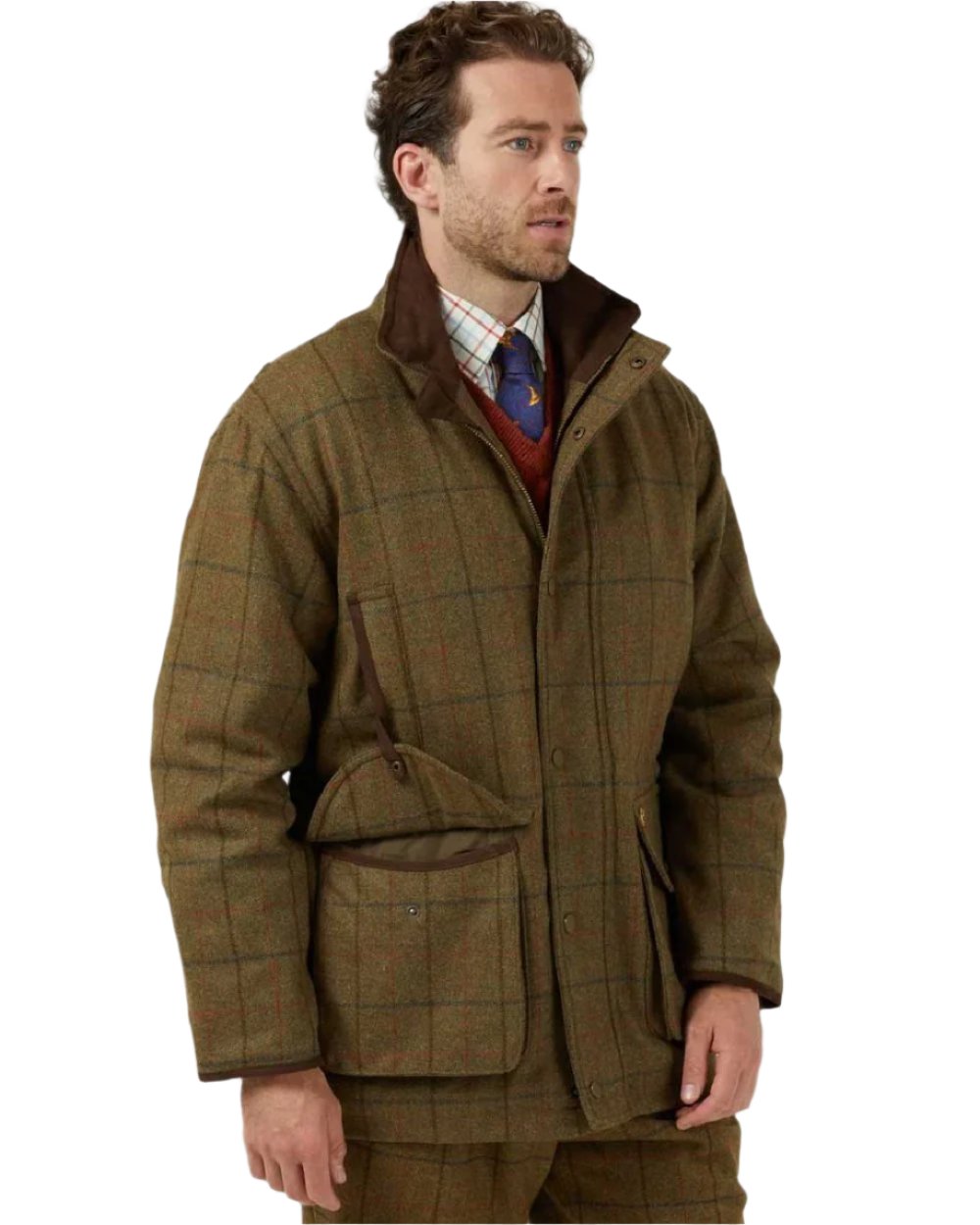 Thyme coloured Alan Paine Mens Combrook Field Coat on white background 