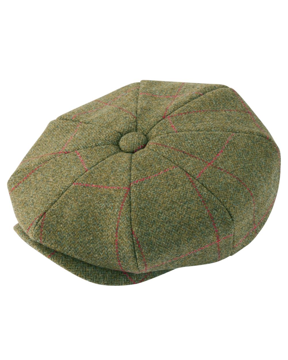 Sage coloured Alan Paine Mens Combrook Tweed Baker Boy Cap on white background 