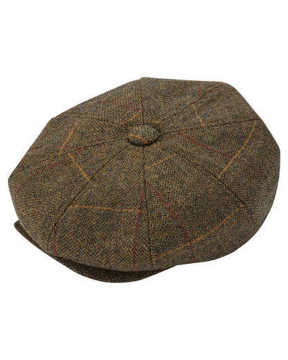 Teak coloured Alan Paine Mens Combrook Tweed Baker Boy Cap on white background 
