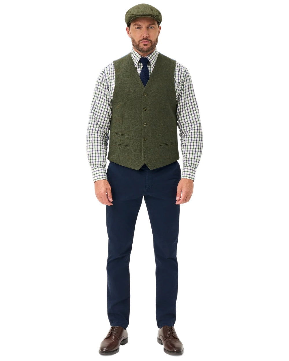 Mariner coloured Alan Paine Mens Combrook Tweed Lined Back Waistcoat on white background 