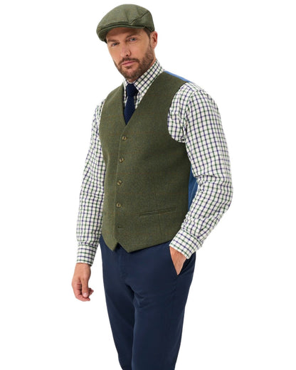 Mariner coloured Alan Paine Mens Combrook Tweed Lined Back Waistcoat on white background 