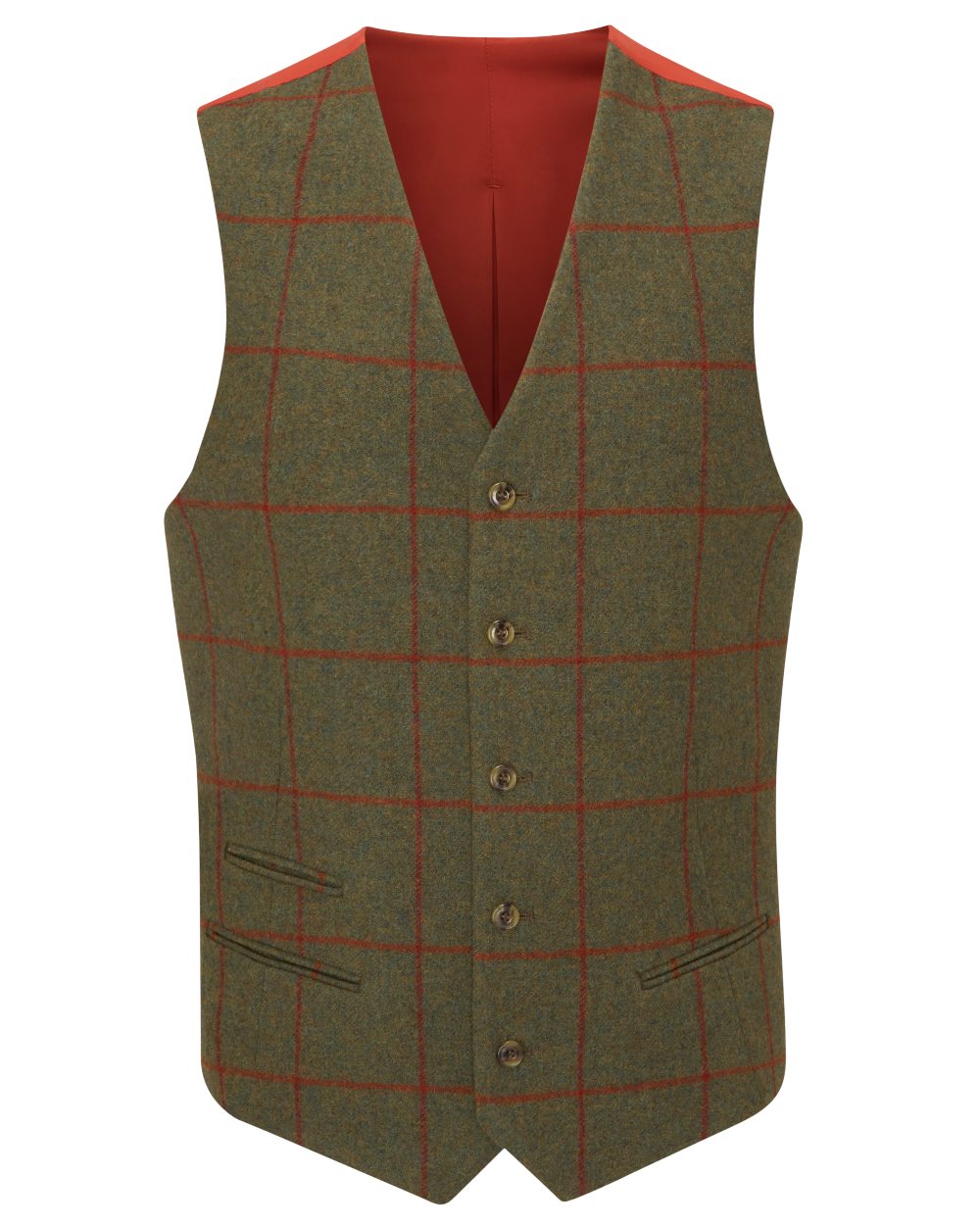 Reed coloured Alan Paine Mens Combrook Tweed Lined Back Waistcoat on white background 