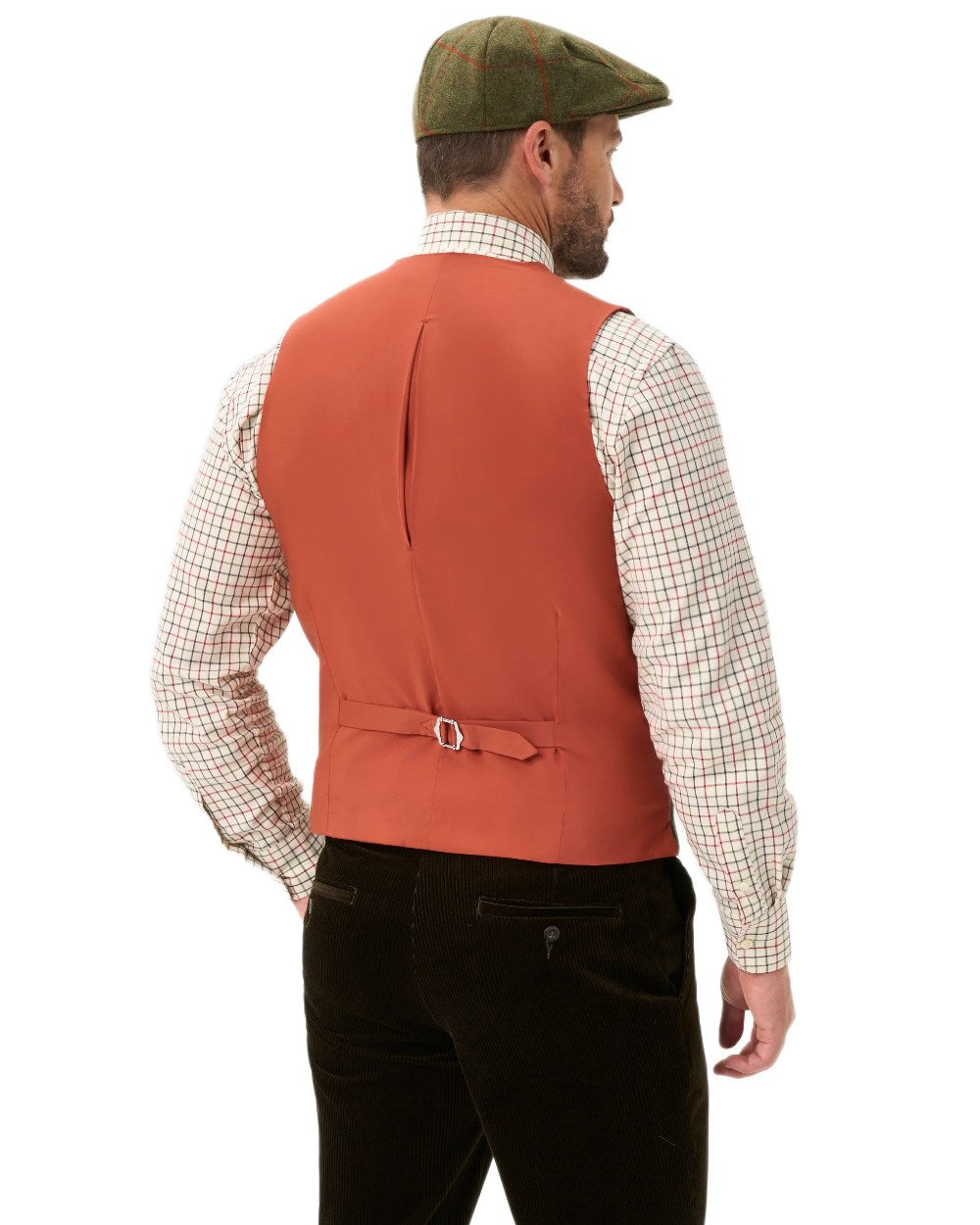 Reed coloured Alan Paine Mens Combrook Tweed Lined Back Waistcoat on white background 