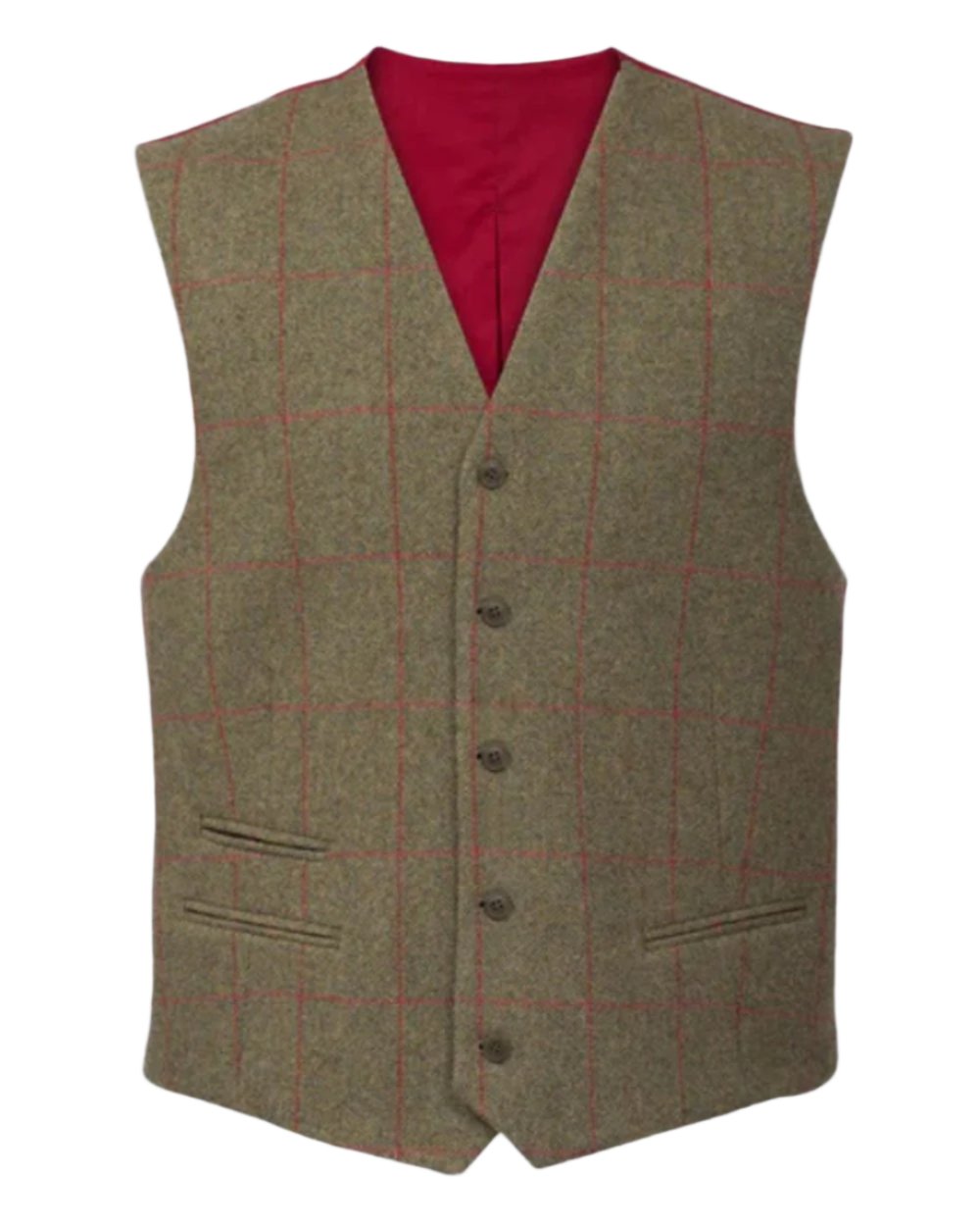 Sage coloured Alan Paine Mens Combrook Tweed Lined Back Waistcoat on white background 