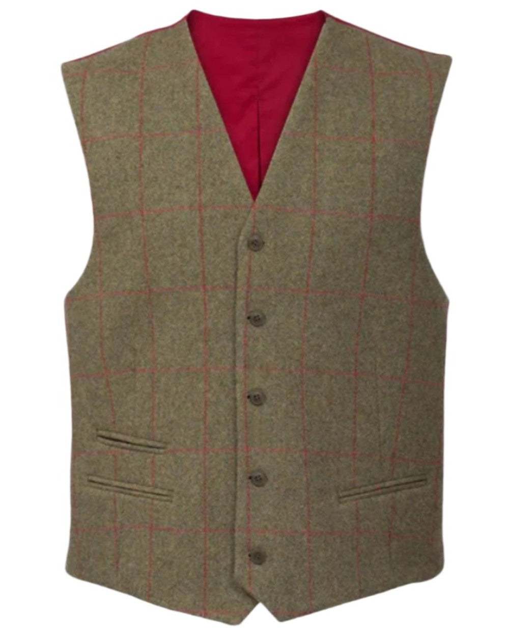 Sage coloured Alan Paine Mens Combrook Tweed Lined Back Waistcoat on white background 