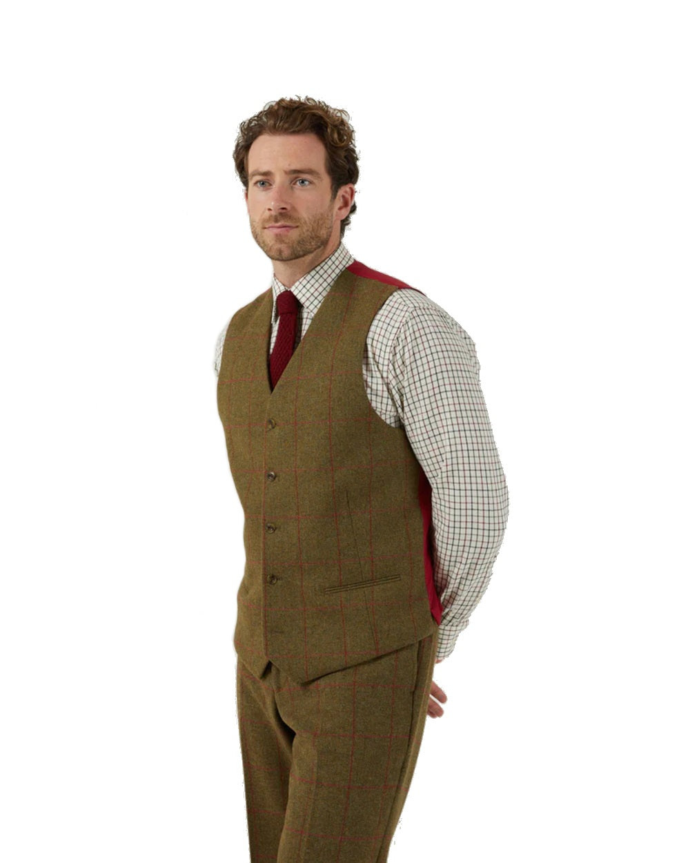 Alan Paine Mens Tweed Lined Back Waistcoat in Sage 