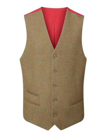 Hawthorn coloured Alan Paine Mens Combrook Tweed Lined Back Waistcoat on white background 