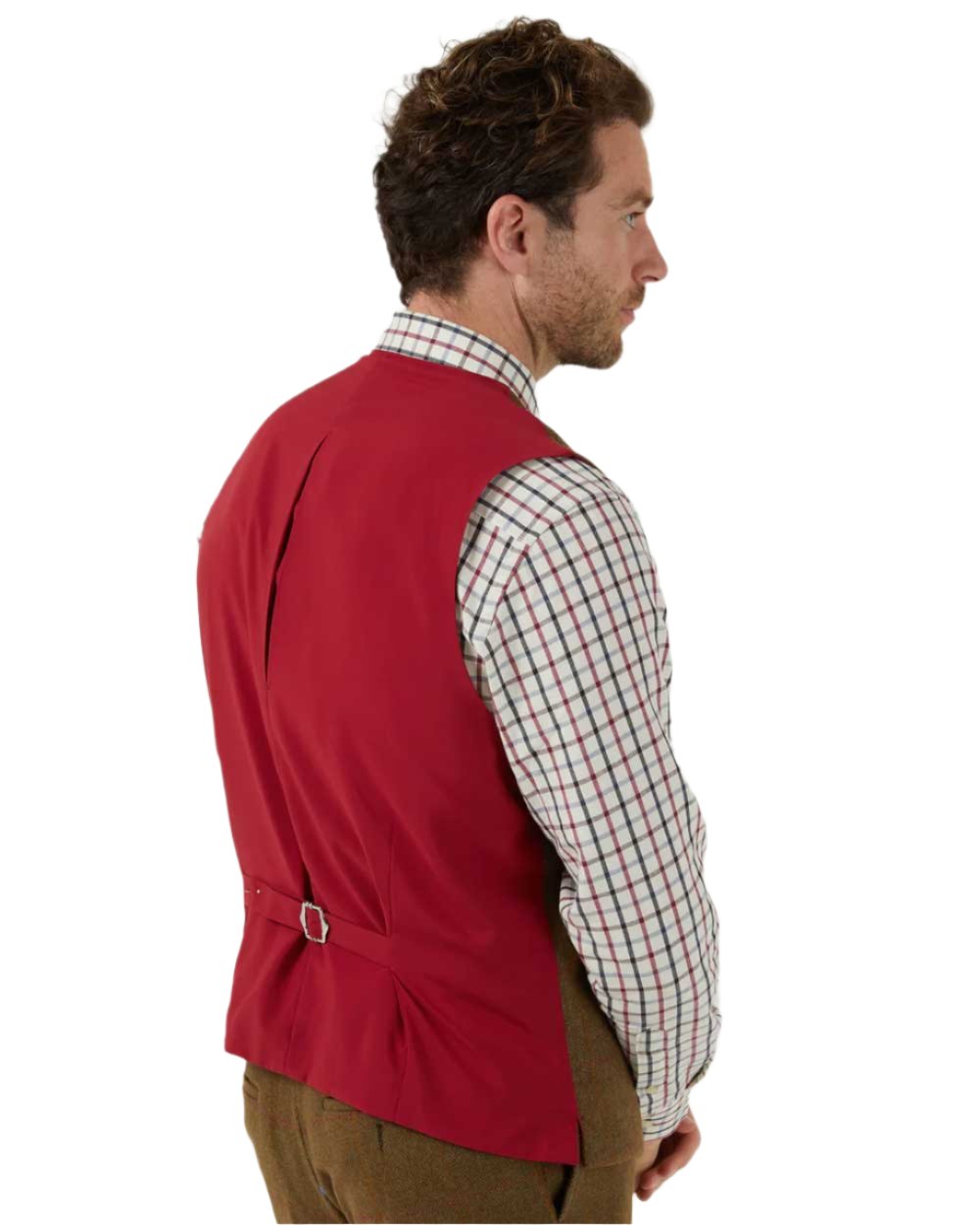 Hawthorn coloured Alan Paine Mens Combrook Tweed Lined Back Waistcoat on white background 