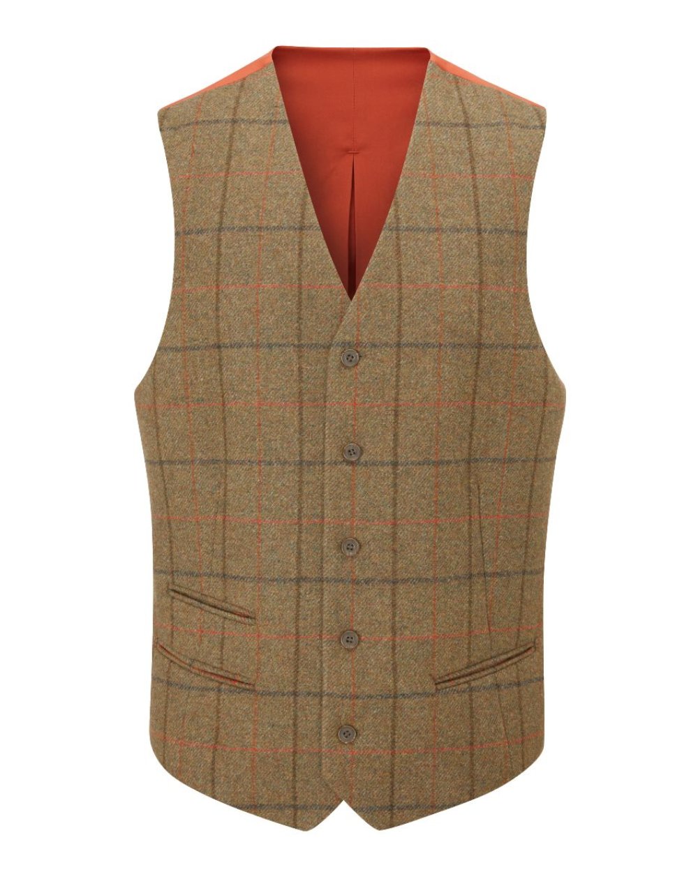 Thyme coloured Alan Paine Mens Combrook Tweed Lined Back Waistcoat on white background 