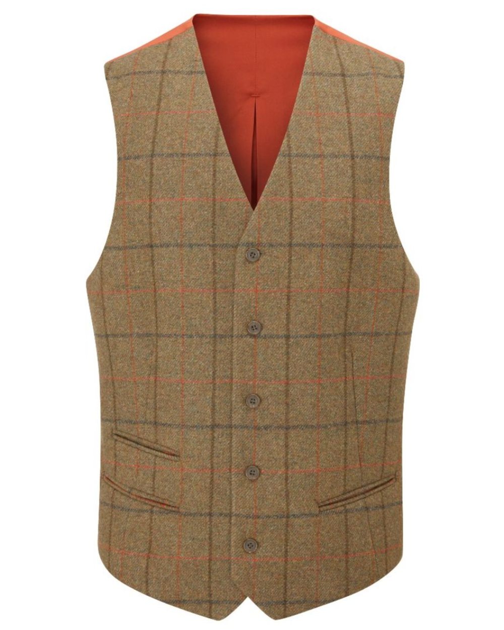 Thyme coloured Alan Paine Mens Combrook Tweed Lined Back Waistcoat on white background 