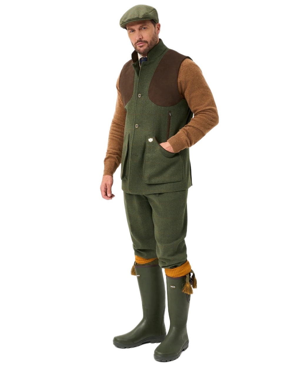 Mariner coloured Alan Paine Mens Combrook Tweed Shooting Gilet on white background 