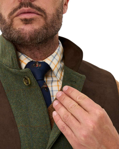 Mariner coloured Alan Paine Mens Combrook Tweed Shooting Gilet on white background 