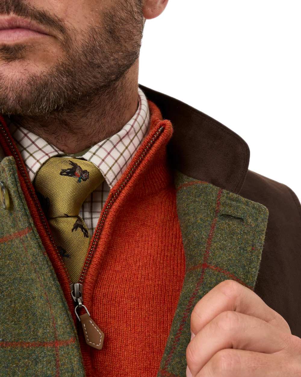 Reed coloured Alan Paine Mens Combrook Tweed Shooting Gilet on white background 