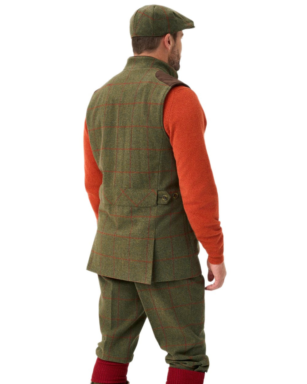 Reed coloured Alan Paine Mens Combrook Tweed Shooting Gilet on white background 