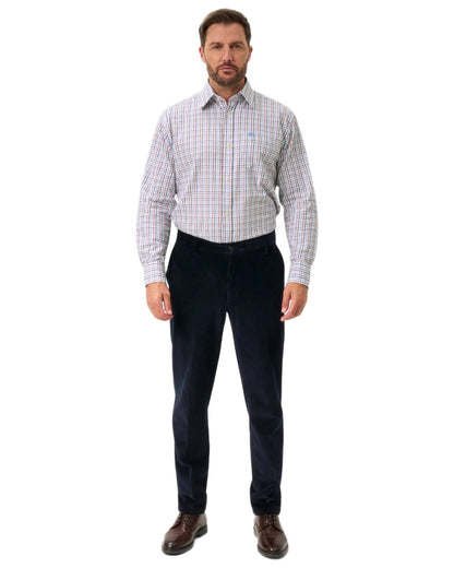 Navy coloured Alan Paine Mens Cord Trousers on white background 