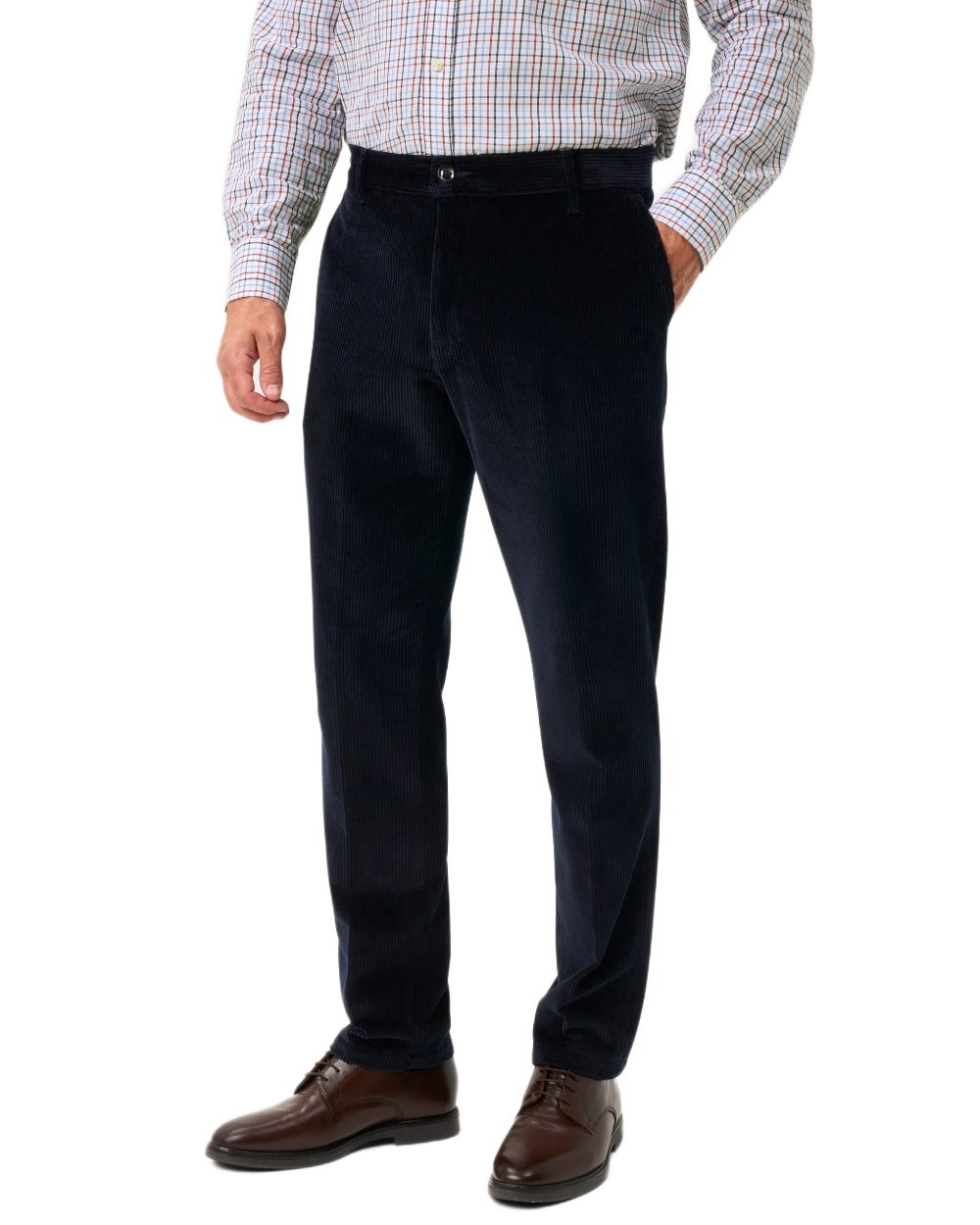 Navy coloured Alan Paine Mens Cord Trousers on white background 