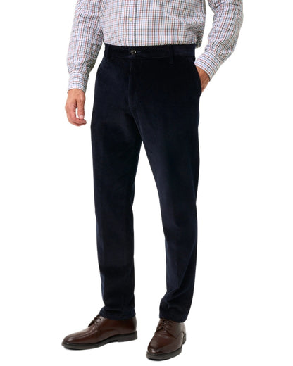 Navy coloured Alan Paine Mens Cord Trousers on white background 