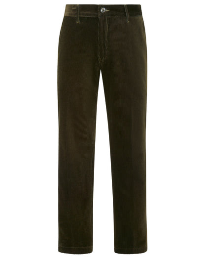 Olive coloured Alan Paine Mens Cord Trousers on white background 