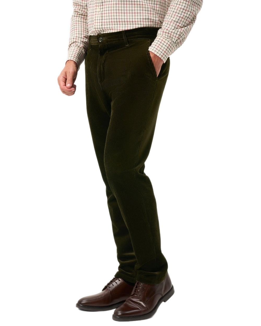 Olive coloured Alan Paine Mens Cord Trousers on white background 