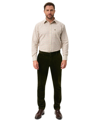 Olive coloured Alan Paine Mens Cord Trousers on white background 