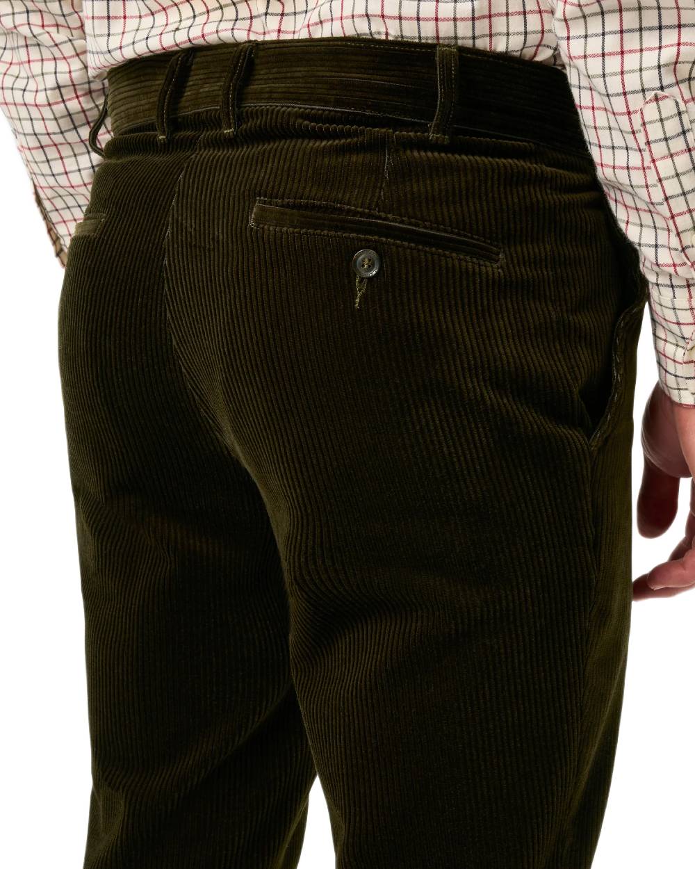 Olive coloured Alan Paine Mens Cord Trousers on white background 