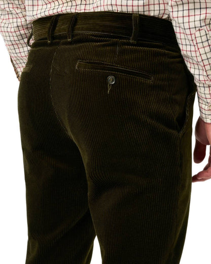 Olive coloured Alan Paine Mens Cord Trousers on white background 