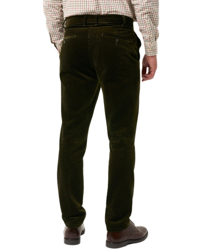 Olive coloured Alan Paine Mens Cord Trousers on white background 