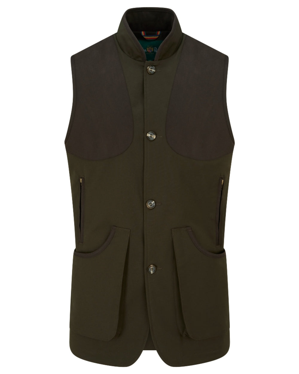 Olive coloured Alan Paine Mens Dunswell Water Repellent Gilet on white background 