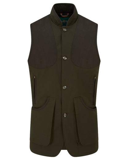 Olive coloured Alan Paine Mens Dunswell Water Repellent Gilet on white background 