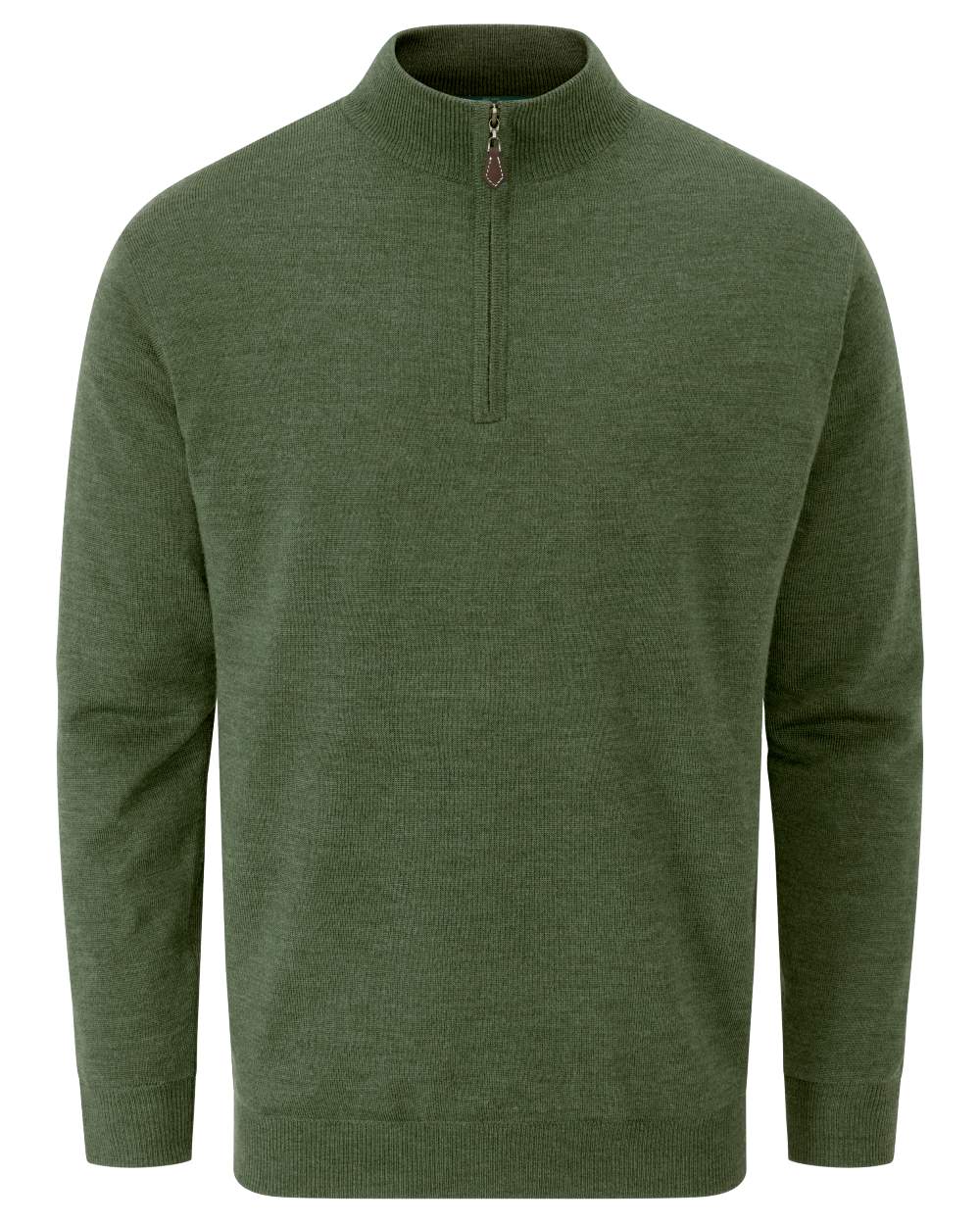 Seaweed coloured Alan Paine Mens Falstone Quarter Zip Windblock Sweater on white background 