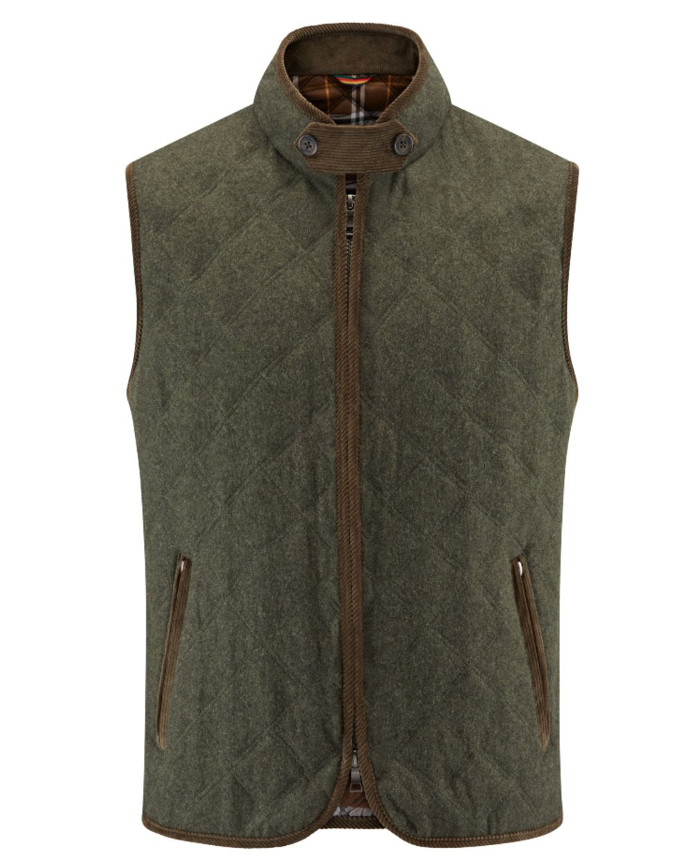 Olive coloured Alan Paine Mens Richmond Quilted Waistcoat on white background colour_olive