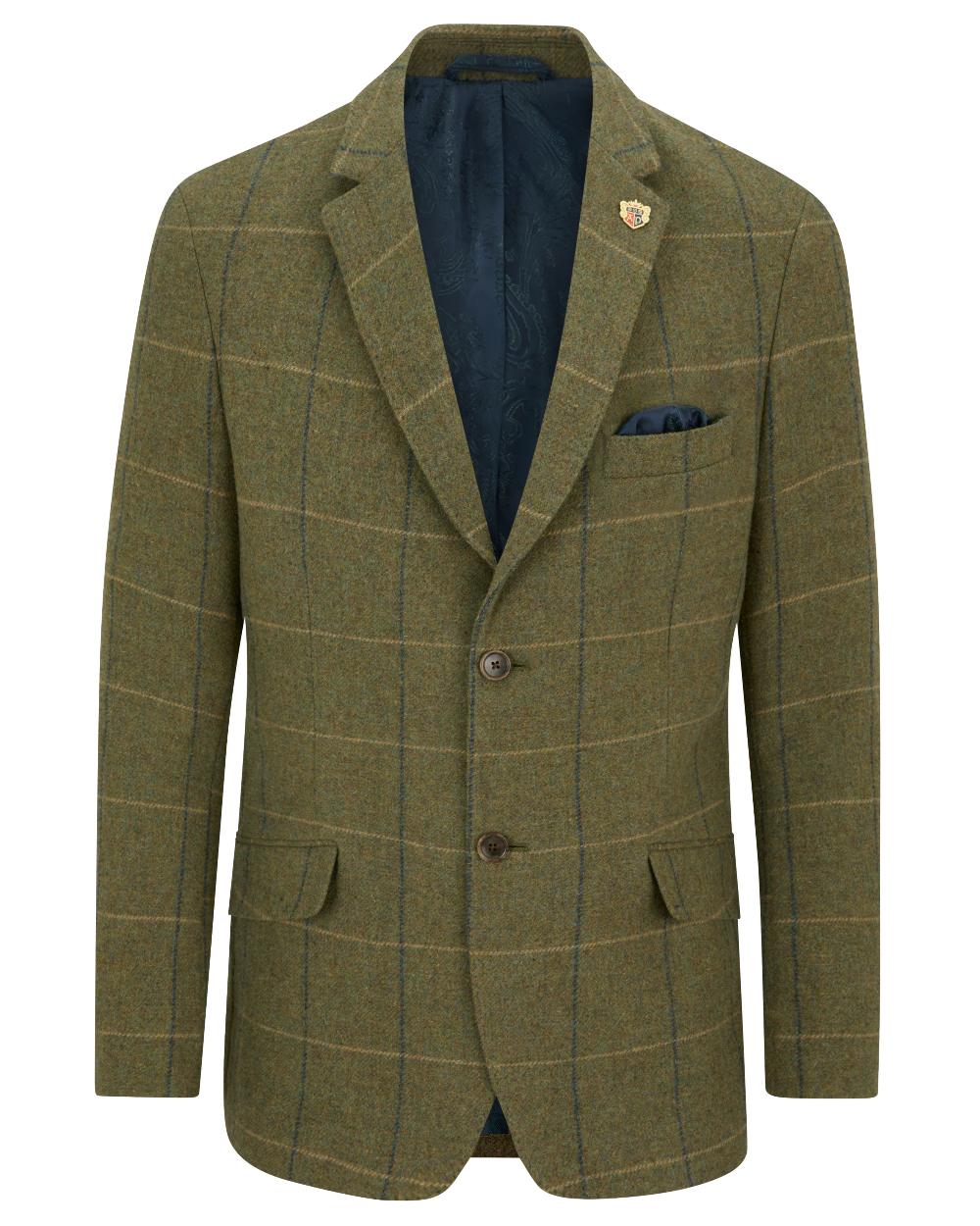 Lovat Blue coloured Alan Paine Mens Surrey Tweed Lined Blazer on white background 