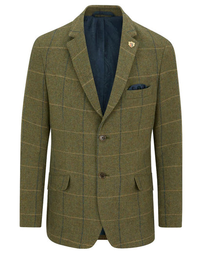 Lovat Blue coloured Alan Paine Mens Surrey Tweed Lined Blazer on white background 